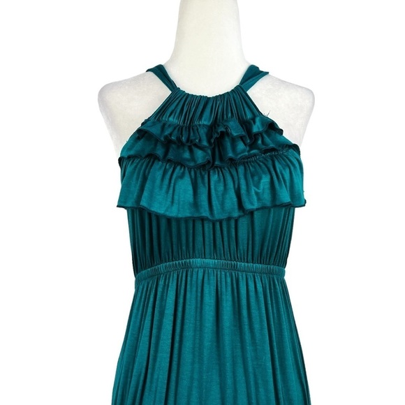 Miuse RUFFLE FRONT HALTER EMPIRE WAIST KNEE LENGTH DRESS - Picture 2 of 11